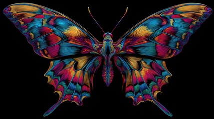 Vibrant butterfly wings with intricate patterns.