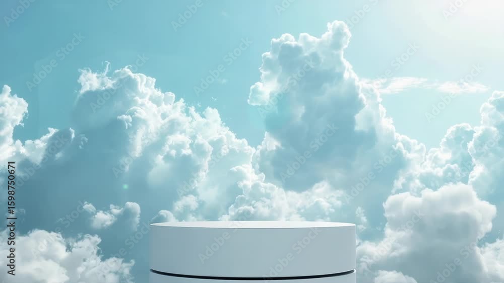 Poster a round table floating in a cloudy sky