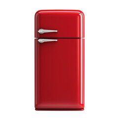 A modern red refrigerator with a sleek design, isolated on a white background or transparent PNG.
