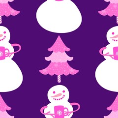 Christmas cartoon ice seamless snowman pattern for wrapping paper and fabrics