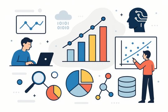 Engaging data analysis session exploring dynamic market trends with colorful charts and graphs alongside individual focused on valuable insights and actionable strategies
