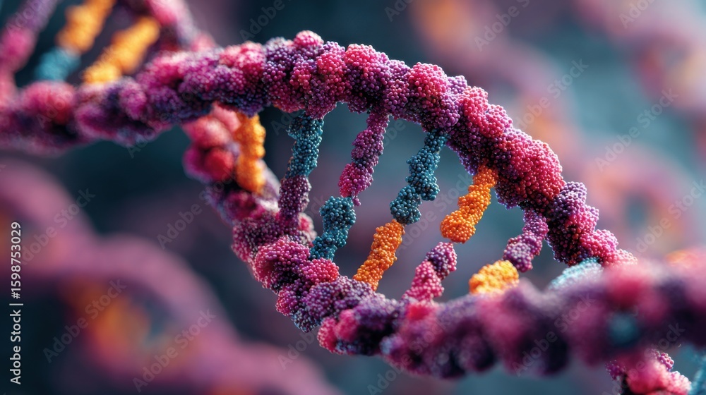 Poster this visual showcases a detailed representation of a dna double helix, with vibrant colors emphasizi