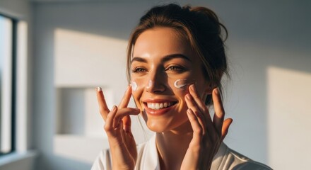 Woman applying facial cream
