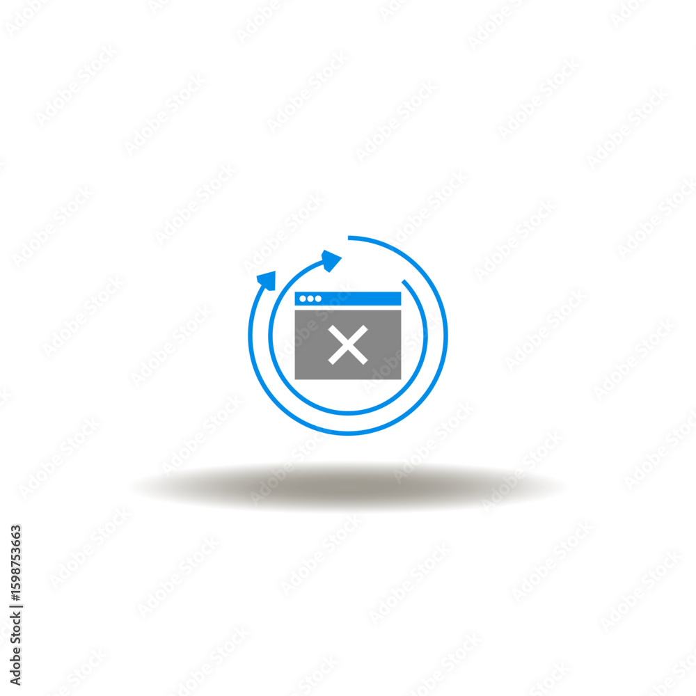 Aufkleber vector illustration of website with cross mark and round arrows. symbol of clogged cache.