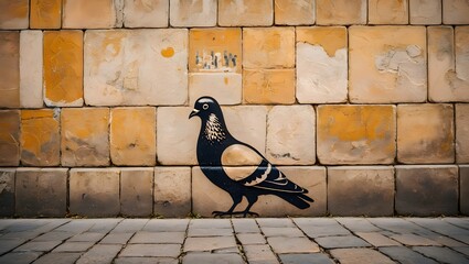 Black and White Pigeon Mural on Textured Brick Wall - Street Art and Urban Wildlife