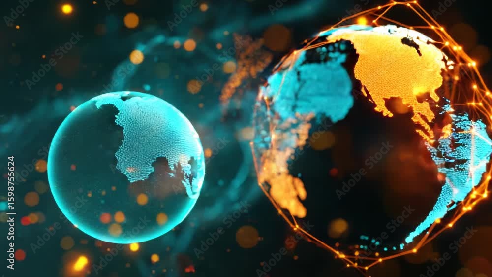 Poster a futuristic design concept with glowing dots and lines forming a sphere shape