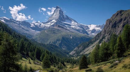 Fototapeta premium Majestic Matterhorn: A Swiss Alpine Panorama