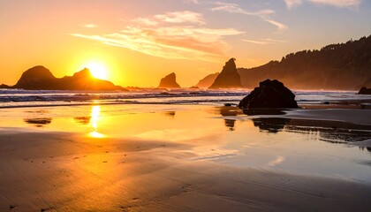 Dramatic sunset over a tranquil beach