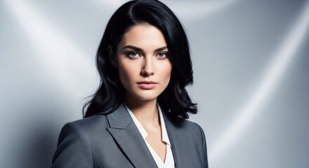 Woman in business suit, serious gaze