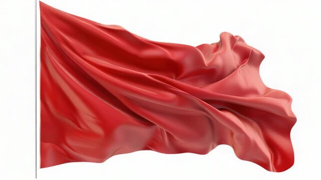 A red flag blowing in the wind against a white background, suitable for patriotic or protest themed designs
