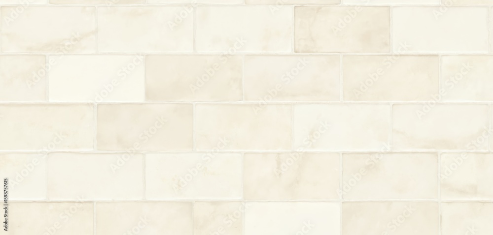 Aufkleber cream colored rectangular tiles form classic brickwork pattern. clean, simple texture arranged in mi