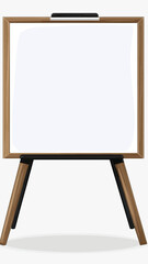 Square wooden frame whiteboard on tripod stand blank office presentation board with marker holder realistic vector illustration for business or education use