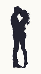Silhouette of romantic couple embracing closely with intimate forehead touch standing together in love gesture on plain background vector illustration