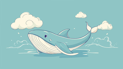 Obraz premium Whale with Clouds Boho Lined Illustration