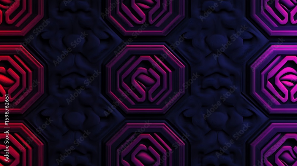 Poster abstract geometric pattern with red and purple gradient octagon shapes