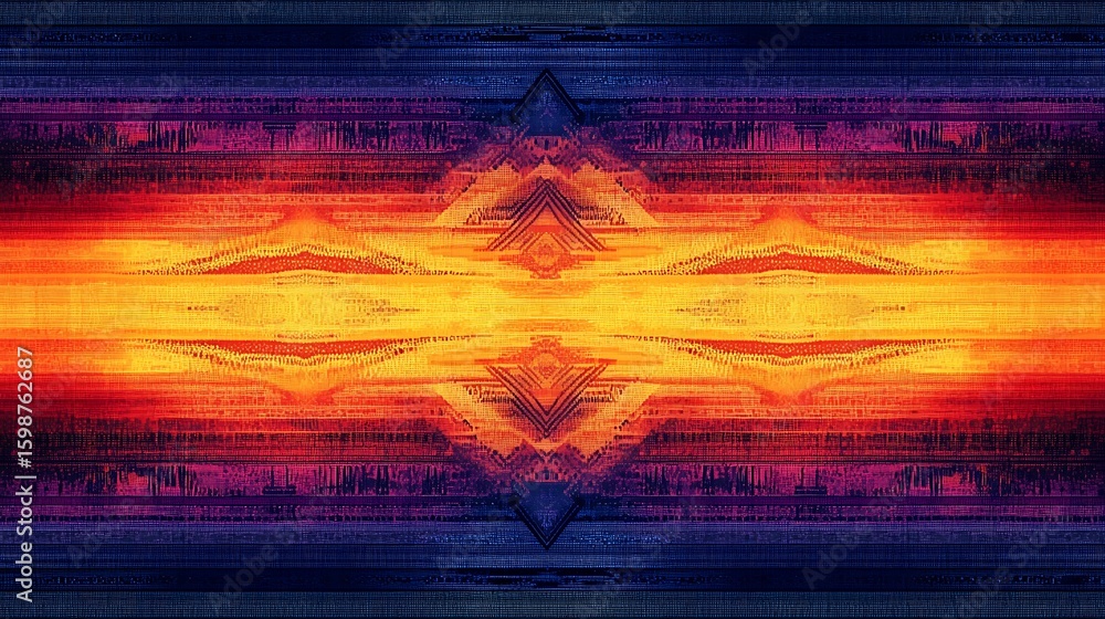 Poster abstract horizontal lines with geometric shapes and warm color gradient