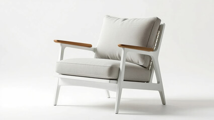 Obraz premium Modern White Armchair with Wooden Accents on a Clean White Background Studio Shot
