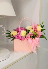 bouquet of flowers in the bag. High quality photo
