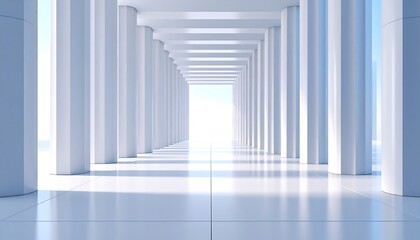 A pristine, white colonnaded hall