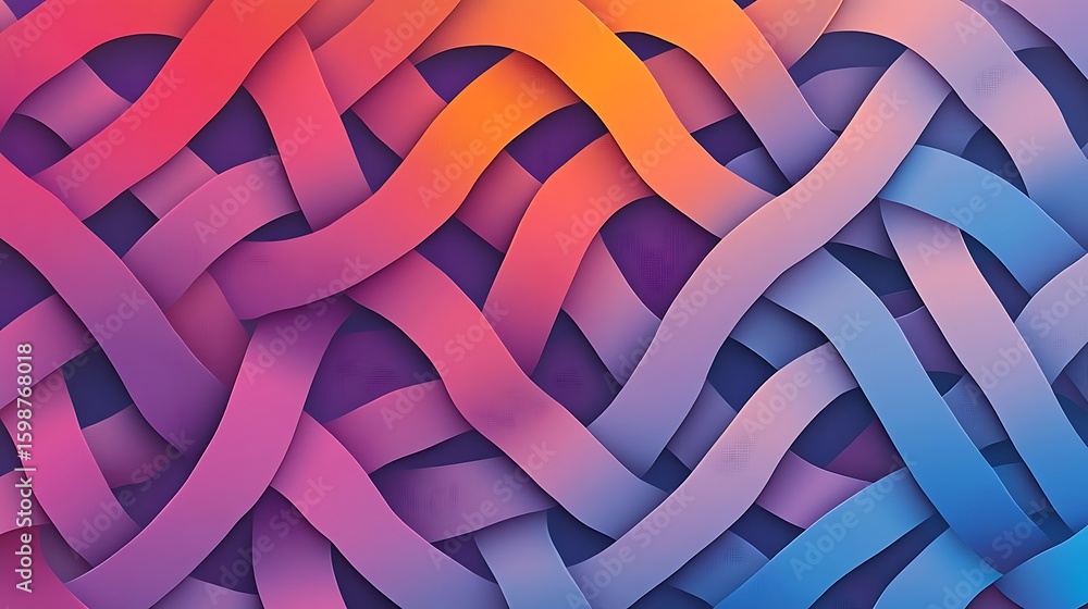 Poster abstract ribbon interweave pattern with vibrant gradient colors and soft shadows