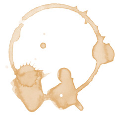 Coffee Stain on paper. Coffee or tea stains and traces - modern isolated clip art on white background. Splashes of cups, mugs and drops. Use this high quality set for your menu, bar, Cafe. eps10