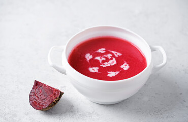 Beet puree soup in a bowl