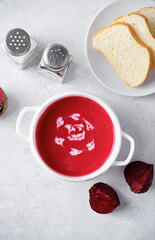 Beet puree soup in a bowl