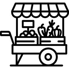 Mobile farm stand cart outline icon vector