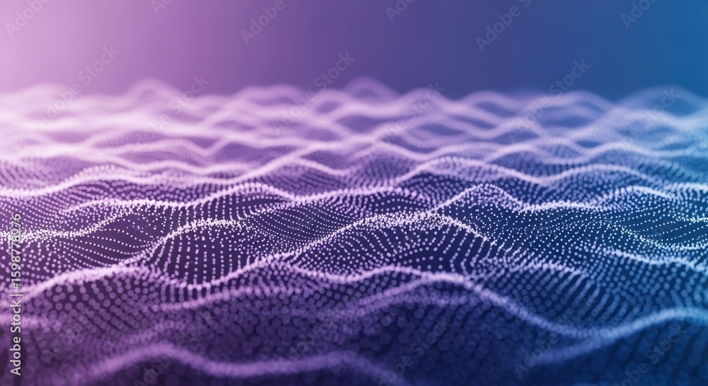 Aufkleber futuristic science and technology theme featuring smooth particle waves in soft purple and deep blue
