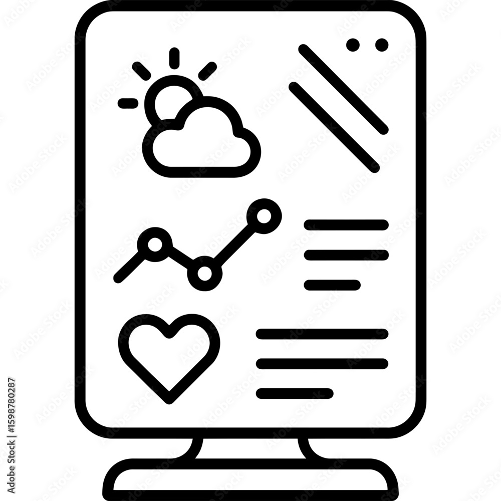 Aufkleber smart mirror with weather and health metrics outline icon vector