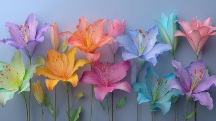 Vibrant pastel lilies arranged against a soft backdrop.
