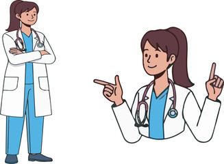 Fototapeta premium Doctor posing with stethoscope and pointing female