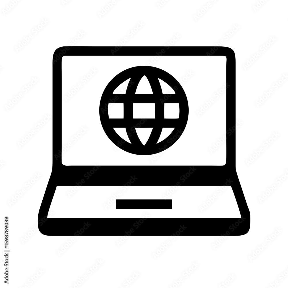 Poster laptop computer with globe icon for internet access and worldwide web connectivity and technology us