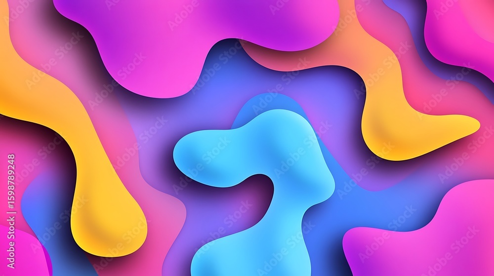 Poster colorful abstract fluid shapes with overlapping layers and soft shadows