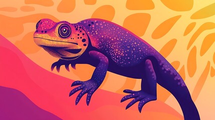 Obraz premium Colorful Cartoon Lizard Illustration with Spotted Skin Against Abstract Background