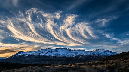 Obraz premium Snowy Mountains Landscape Under Dramatic Cloudscape and Beautiful Blue Sky