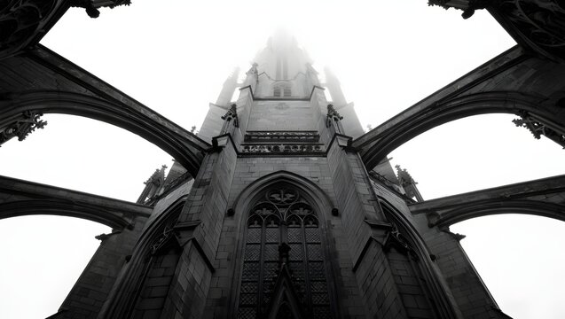 Dramatic Black and White Gothic Architecture Through Archway