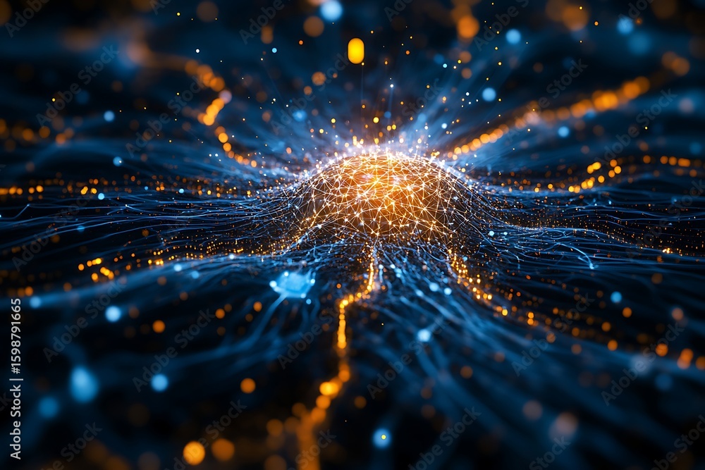 Poster abstract network connection with glowing points and blue lines technology