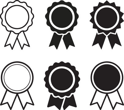 A versatile collection of high-quality badge and award ribbon icons, featuring various decorative edges and fill styles, ideal for signifying excellence, certification, guarantee, and premium quality 