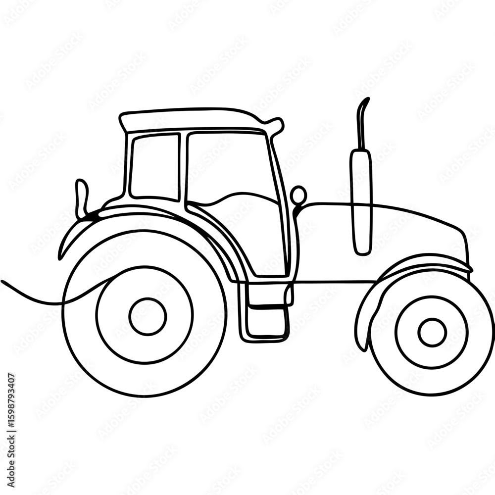 Aufkleber modern tractor with gps navigation in simple continuous line art. tractor with gps technology repres