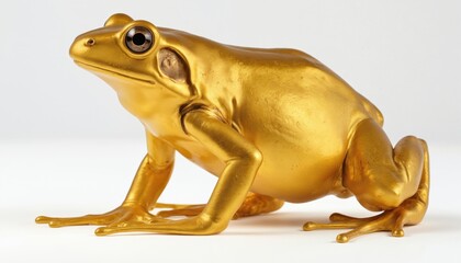 Golden frog illustration, studio shot on white background. Wealth, success, prosperity, luxury. Shiny, bright creature, representing finance, good fortune. Ideal for concepts related to riches,