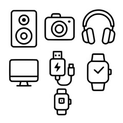 Modern Digital Technology Gadgets Line Art Icons