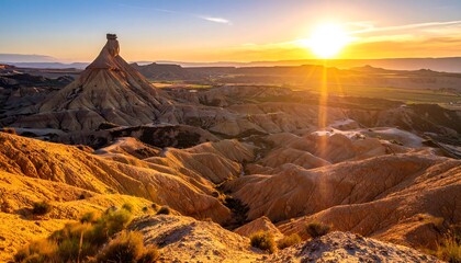 Dramatic sunset over colorful desert landscape