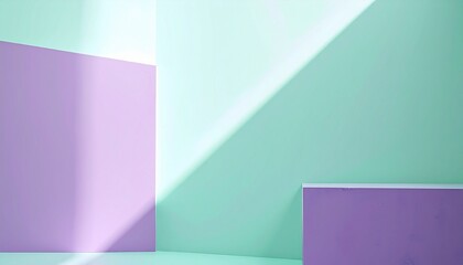 ペールシーフォームとダスティプラムのマットカラーブロック背景に、上端から斜めに差し込む繊細な白い光のビームが洗練された雰囲気を演出

