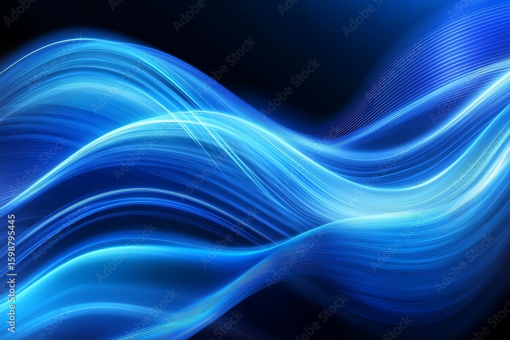 Poster abstract blue wave pattern background with light streaks and dark backdrop
