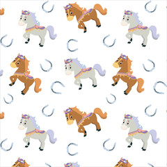Seamless pattern with cute funny horse and horseshoe 2.eps