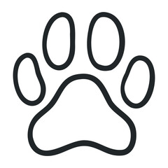 Black outline of a dog paw print on white background. Vector illustration