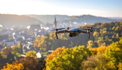 Drone above autumnal city