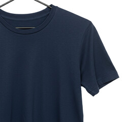 blue t shirt on hanger isolated on white background