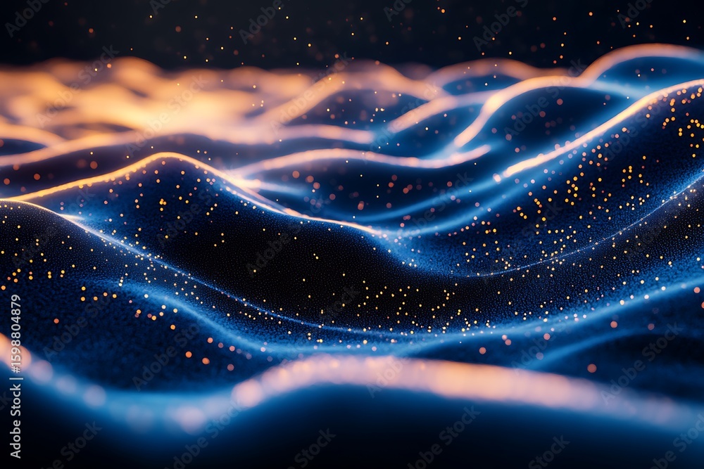 Aufkleber abstract wavy particle surface with glowing highlights futuristic tech background